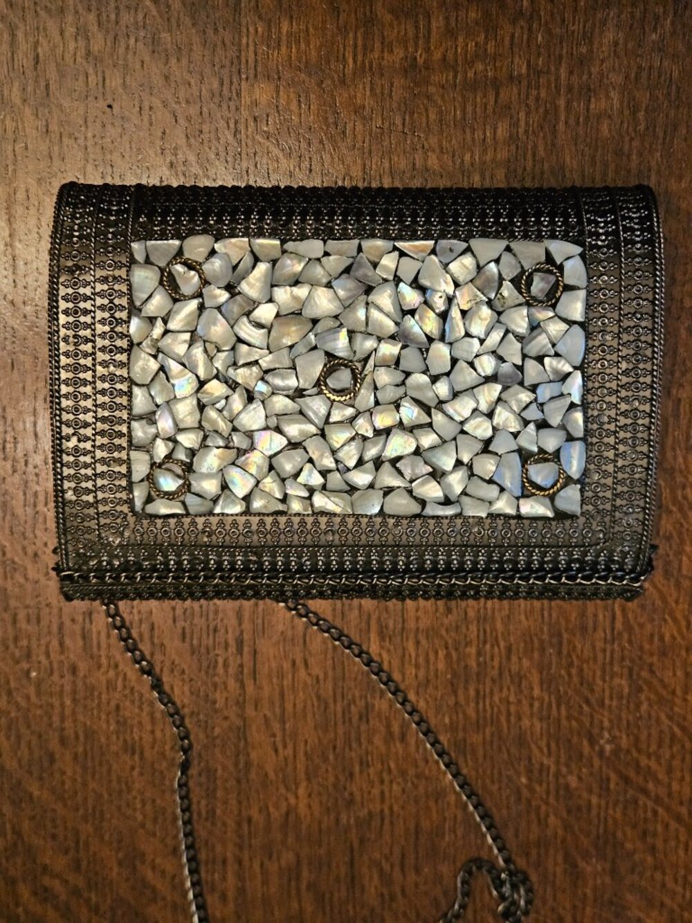 Handmade in India Vintage Metal Purse With Mother of Pearl & Brass Inlay - Picture 3 of 7